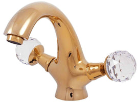 Mélangeur lavabo design BRILLANCE laiton doré et poignée en cristal