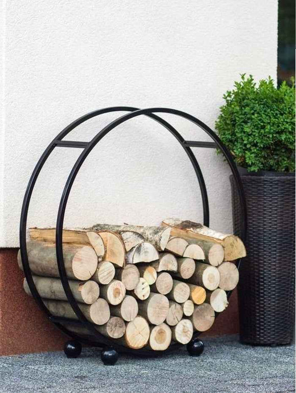 Rack à bûches rond en acier noir "DAISY" 80 cm