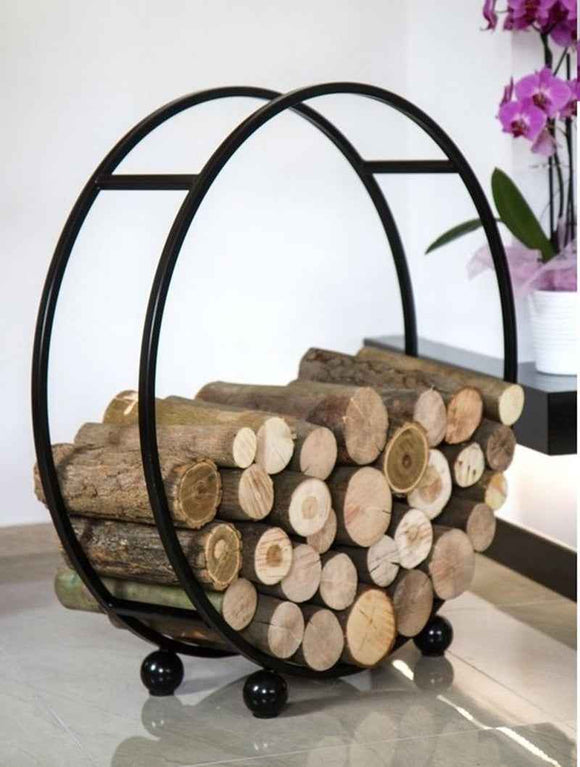 Rack à bûches rond en acier noir "DAISY" 80 cm