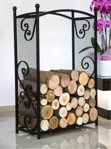 Porte bûches rectangulaire en acier noir "CHERRY" 90x60x25 cm