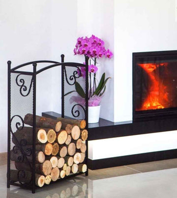 Porte bûches rectangulaire en acier noir "CHERRY" 90x60x25 cm