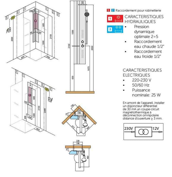Colonne de douche hydromassante NOVELLINI LINE 2 blanc 150cm