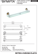 Tablette de douche murale en verre avec rail RETRO chromé doré 60 x8,7 x12 cm-1