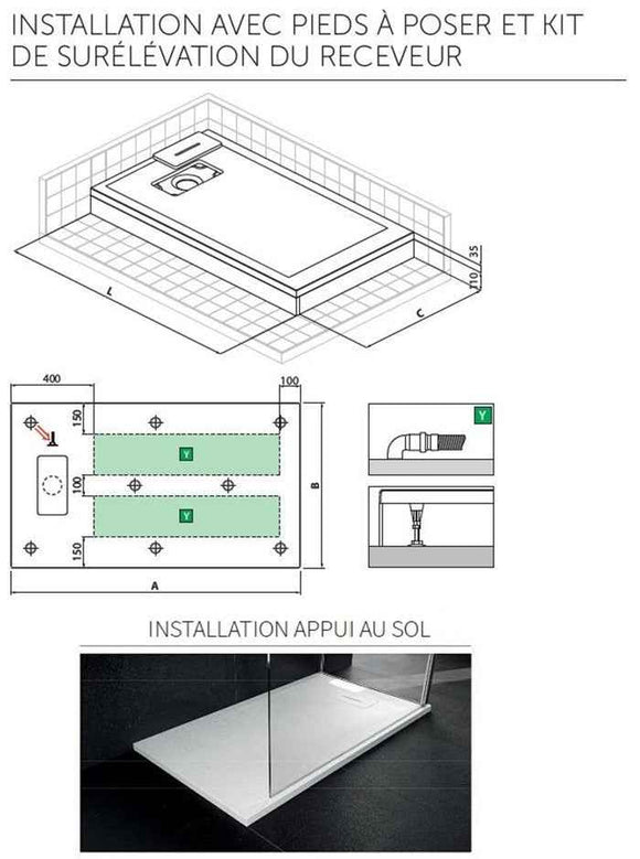 Receveur de douche recoupable NOVELLINI NOVOSOLID blanc 100x100 cm