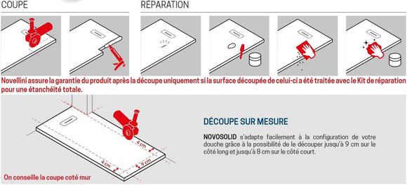 Receveur de douche recoupable NOVELLINI NOVOSOLID gris 140x90 cm