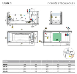 Baignoire NOVELLINI ELYSIUM SENSE 3 2.0 190x80 cm avec vidage