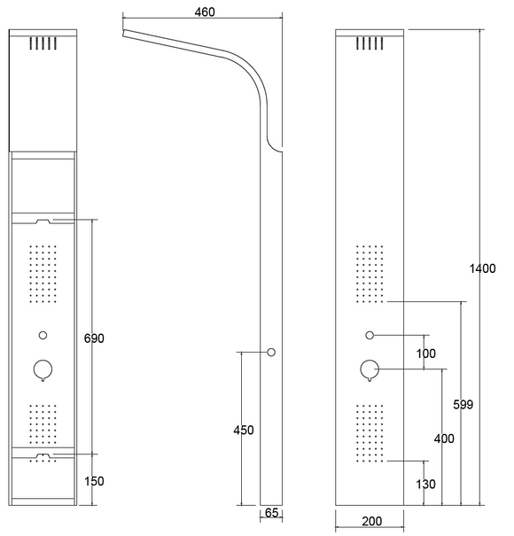 Colonne de douche hydromassante SUE en aluminium 140x20x6,5 cm