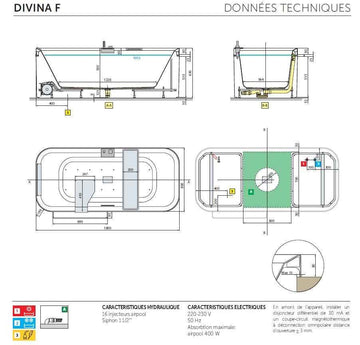 Baignoire îlot NOVELLINI DIVINA F 180x80 cm bord 8 cm