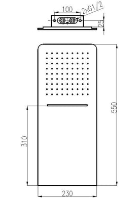 Tête de douche hydro luxe avec cascade anti-calcaire 55x23 cm