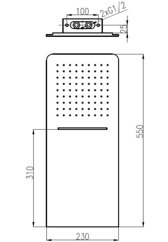 Tête de douche hydro luxe avec cascade anti-calcaire 55x23 cm