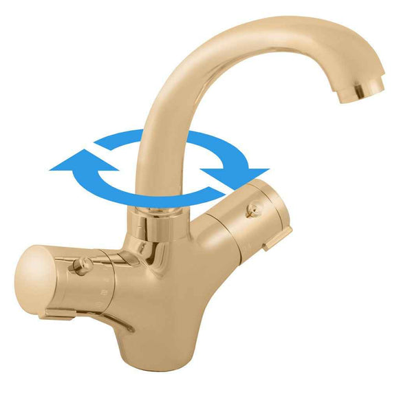 Mitigeur lavabo thermostatique en laiton doré