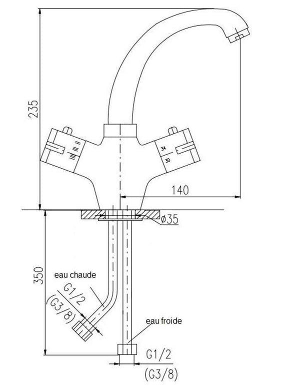 Mitigeur lavabo thermostatique en laiton doré brossé