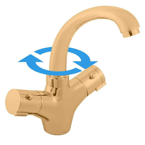 Mitigeur lavabo thermostatique en laiton doré brossé