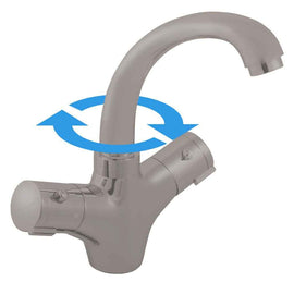 Mitigeur lavabo thermostatique en laiton gris métal poli