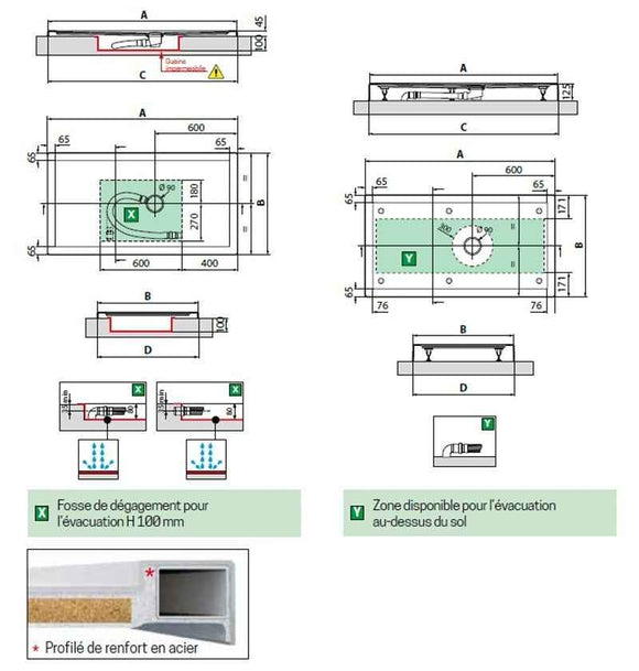 Receveur de douche plat NOVELLINI OLYMPIC PLUS 140x90 cm avec bonde H 4,5cm