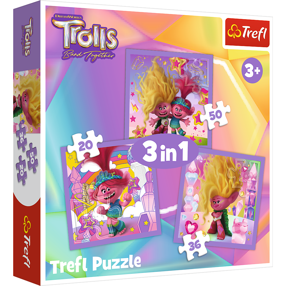 Trefl trolls puzzle 3 en 1 set trolls 3