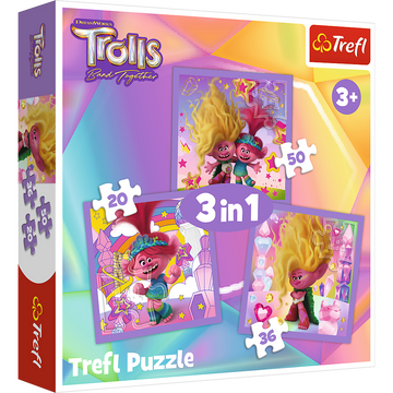 Trefl trolls puzzle 3 en 1 set trolls 3