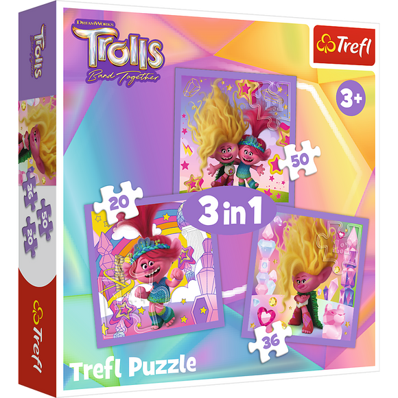 Trefl trolls puzzle 3 en 1 set trolls 3