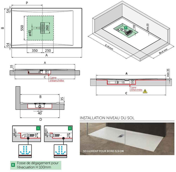 Receveur de douche ultraplat recoupable NOVELLINI CUSTOM gris 160x90 cm H 3,5 cm