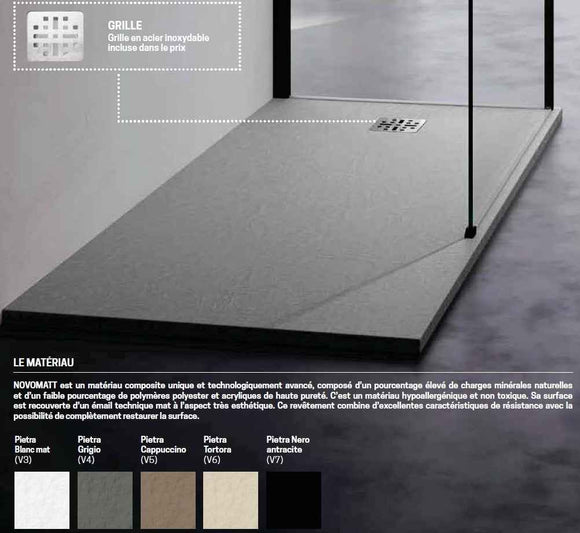 Receveur de douche recoupable NOVELLINI NOVOMATT gris 180x80 cm