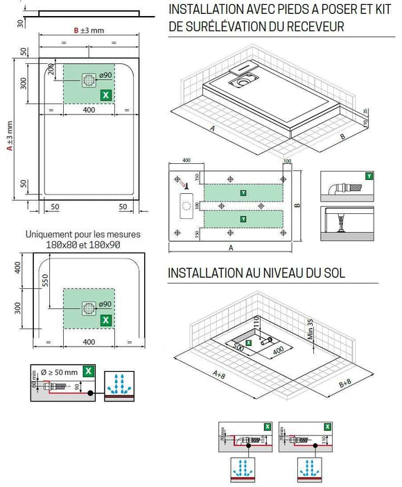 Receveur de douche recoupable NOVELLINI NOVOMATT cappuccino 120x100 cm
