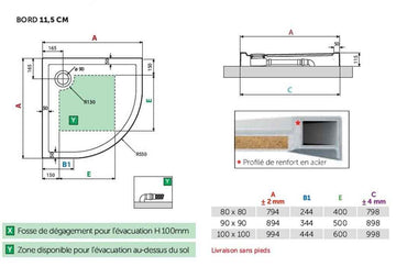 Receveur de douche ¼ de cercle NOVELLINI VICTORY beige 80x80 cm H 11,5cm