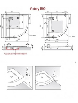 Receveur de douche ¼ de cercle NOVELLINI VICTORY beige 90x90cm H 11,5cm - 0