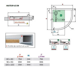 Receveur de douche ¼ de cercle NOVELLINI VICTORY noir 80x80 cm H 4,5cm