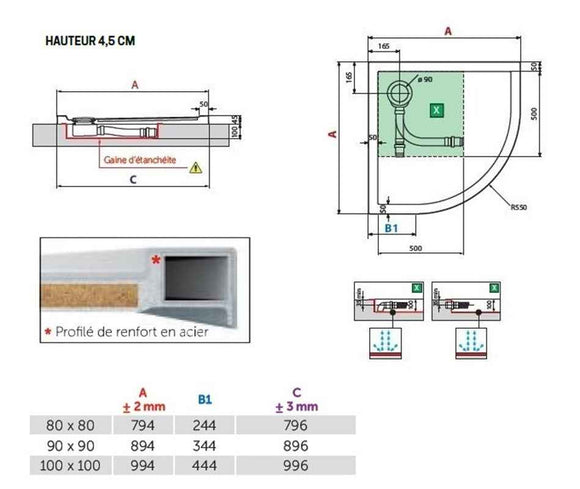 Receveur de douche ¼ de cercle NOVELLINI VICTORY noir 90x90 cm H 4,5cm