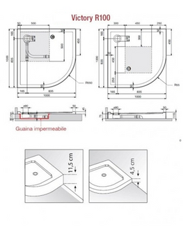 Receveur de douche ¼ de cercle NOVELLINI VICTORY noir 100x100 cm H 4,5cm - 0