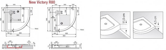 Receveur de douche ¼ de cercle NOVELLINI VICTORY noir 80x80 cm H 11,5cm