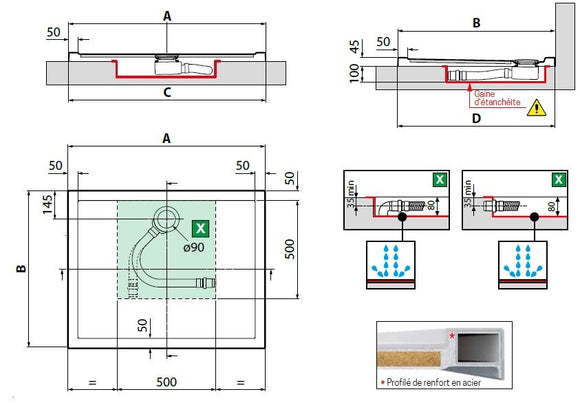 Receveur de douche carré NOVELLINI OLYMPIC blanc 90x90 cm avec bonde H 4,5cm