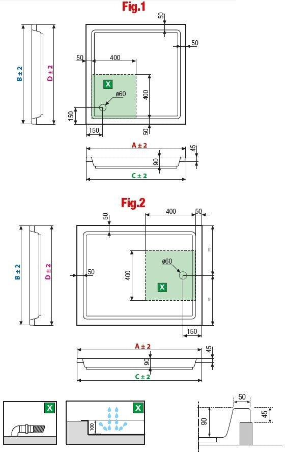 Receveur de douche carré NOVELLINI OLYMPIC blanc 90x90 cm avec bonde H 4,5cm