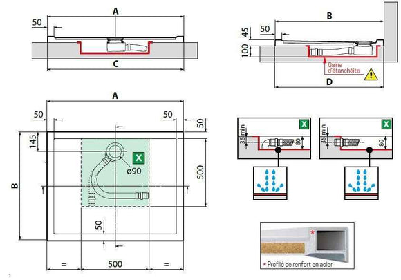 Receveur de douche NOVELLINI OLYMPIC noir 100x70 cm avec bonde H 4,5cm