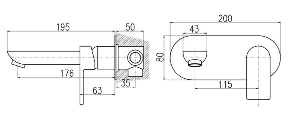 Mitigeur lavabo à encastrer VLTAVA en laiton doré noir mat