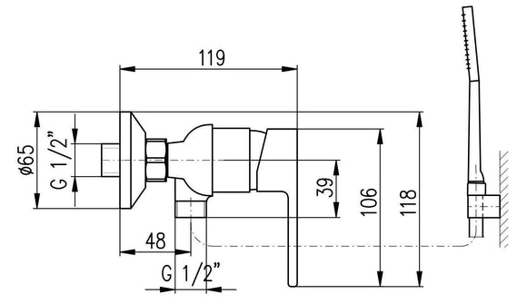 Mitigeur douche avec douchette VLTAVA en laiton chromé blanc