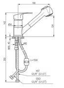Mitigeur évier KONGO avec douchette extractible en laiton chromé-3
