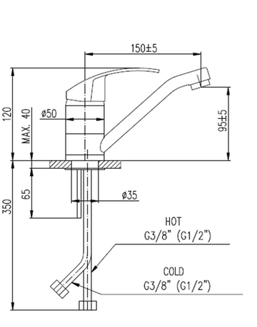 Mitigeur lavabo pivotant MISSISSIPI à long bec en laiton chromé