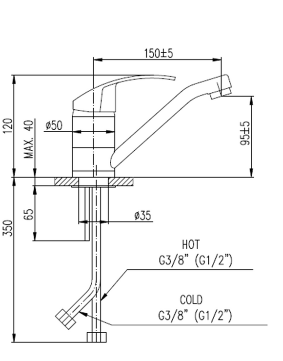 Mitigeur lavabo pivotant MISSISSIPI à long bec en laiton chromé