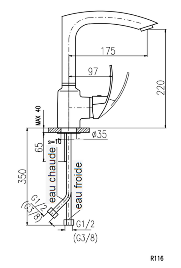 Mitigeur évier ZAMBEZE pivotant en laiton noir