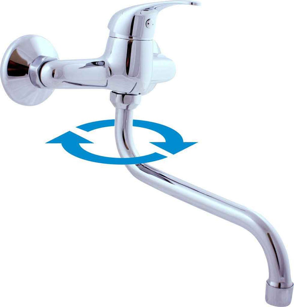 Mitigeur évier long bec SAZAVA pivotant en laiton chromé