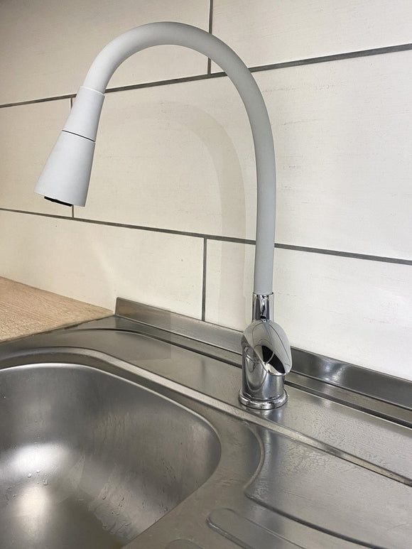 Mitigeur évier flexible à mémoire de forme SAZAVA en laiton chromé blanc