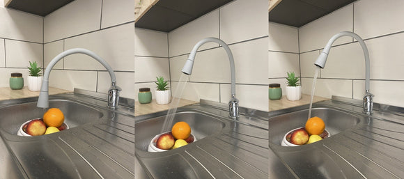 Mitigeur évier flexible à mémoire de forme SAZAVA en laiton chromé blanc