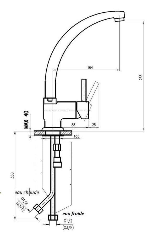 Mitigeur évier SEINA pivotant en laiton chromé H. 26,8 cm