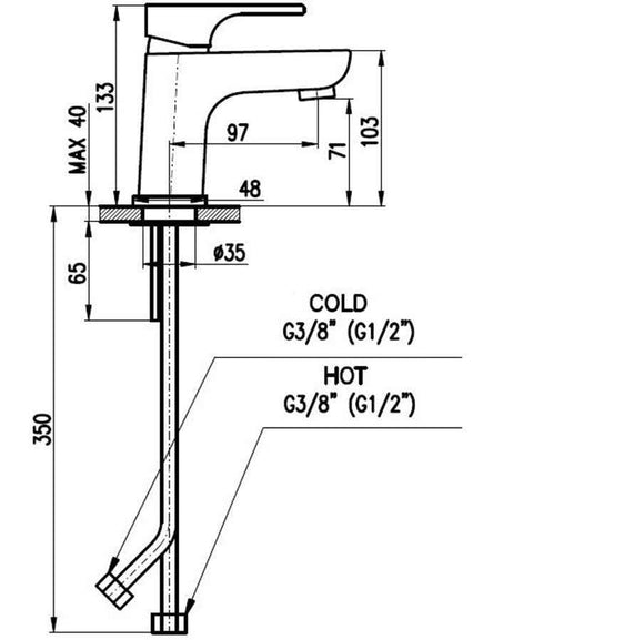 Mitigeur lavabo YUKON en laiton chromé