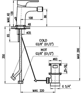 Mitigeur bidet YUKON en laiton noir mat avec siphon