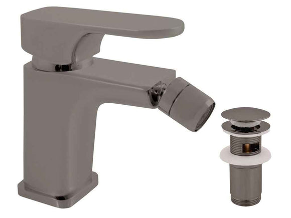 Mitigeur bidet YUKON en laiton métal gris brossé avec siphon