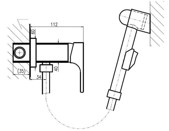 Mitigeur bidet à support fixe avec douchette YUKON en laiton métal gris brossé