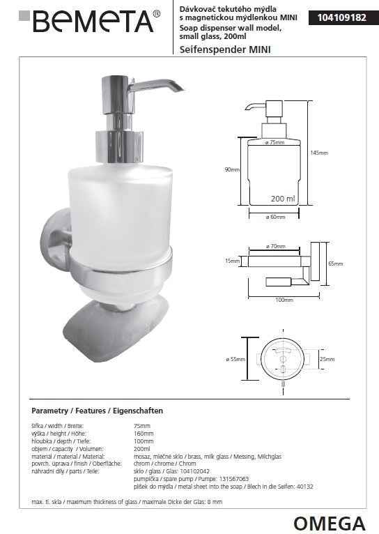 Distributeur de savon + porte-savon magnétique en laiton chromé OMEGA