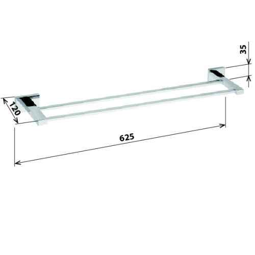 Porte-serviettes double PLAZA en laiton chromé 12x62,5x3,5 cm